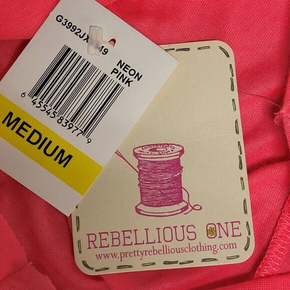 NEW Rebellious One Medium Tee Sun Daze Hot Pink Graphic Shiny Silver Triangle - Picture 14 of 14